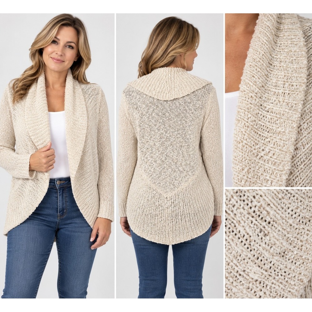 Talbots Womens off white cowl neck type cardigan Sz L cotton blend Boho Y2k